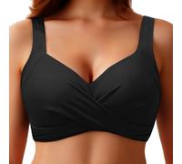 Top de bikini con aros para mujer, parte superior de natación push-up, sujetador acolchado, parte superior de traje de baño 2025, tallas grandes, Negro , L