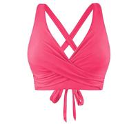 Top de bikini con cordones para mujer, cobertura total, parte superior de bikini con lazo, Rosa., S