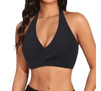 Top de Bikini Push-Up Mujer 2026, Traje de Baño Cuello en V Cubierta Completa, Sujetador Desmontable De Talle Alto, Le Noir, L