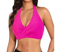 Top de Bikini Push-Up Mujer 2026, Traje de Baño Cuello en V Cubierta Completa, Sujetador Desmontable De Talle Alto, rosa fuerte, XL