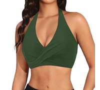 Top de Bikini Push-Up Mujer 2026, Traje de Baño Cuello en V Cubierta Completa, Sujetador Desmontable De Talle Alto, ejército verde, XL
