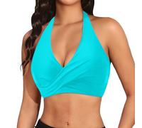 Top de Bikini Push-Up Mujer 2026, Traje de Baño Cuello en V Cubierta Completa, Sujetador Desmontable De Talle Alto, menta verde., S