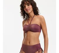 Top de bikini tipo bandeau de punto con fibra metalizada. Talla 34. Color Burdeos