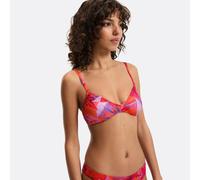 Top de bikini tipo bandeau, estampado Tropical. Talla 42. Color estampado tropical