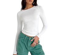 Top de Camiseta Corta de Manga Larga básica de Manga Larga para Mujer Y2K Tops TikTok Crop Top Club Party E-Girls Streetwear(White-a, M)