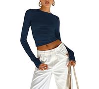 Top de Camiseta Corta de Manga Larga básica de Manga Larga para Mujer Y2K Tops TikTok Crop Top Club Party E-Girls Streetwear(Dark Blue-b, M)
