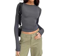Top de Camiseta Corta de Manga Larga básica de Manga Larga para Mujer Y2K Tops TikTok Crop Top Club Party E-Girls Streetwear(Gray-a, L)