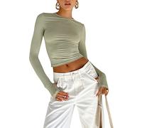 Top de Camiseta Corta de Manga Larga básica de Manga Larga para Mujer Y2K Tops TikTok Crop Top Club Party E-Girls Streetwear(Green-b, L)