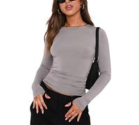 Top de Camiseta Corta de Manga Larga básica de Manga Larga para Mujer Y2K Tops TikTok Crop Top Club Party E-Girls Streetwear(Light Gray-a, M)