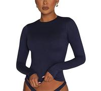 Top de Camiseta Corta de Manga Larga básica de Manga Larga para Mujer Y2K Tops TikTok Crop Top Club Party E-Girls Streetwear(Dark Blue-a, S)