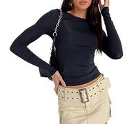 Top de Camiseta Corta de Manga Larga básica de Manga Larga para Mujer Y2K Tops TikTok Crop Top Club Party E-Girls Streetwear(Black-a, L)