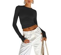 Top de Camiseta Corta de Manga Larga básica de Manga Larga para Mujer Y2K Tops TikTok Crop Top Club Party E-Girls Streetwear(Black-b, S)