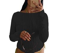 Top de Camiseta Corta de Manga Larga básica de Manga Larga para Mujer Y2K Tops TikTok Crop Top Club Party E-Girls Streetwear(Balck-1A,L)