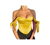 Top de corsé de Mujer Sexy satén con Pajarita con Hombros Descubiertos sin Mangas Streetwear Party Bustiers (Yellow, L)