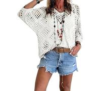 Top De Crochet De Inspiración Bohemia for Mujer con Cuello En V, Tops De Verano Ahuecados for Cubrir La Playa
