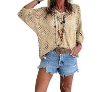 Top De Crochet De Inspiración Bohemia for Mujer con Cuello En V, Tops De Verano Ahuecados for Cubrir La Playa