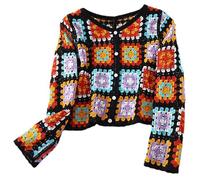 Top de Crochet, Tops de Crochet de Punto para Mujeres, botón de Manga Larga V Sweaters de cárdigan de Cuello Hueco de suéter Floral, Crochet Tops para Mujeres