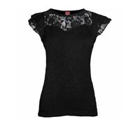 Top de Encaje en Manga Corta Negro Liso "Gothic Elegance" de Spiral P001F721