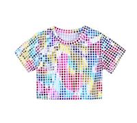 Top de encaje para mujer, manga larga, niño pequeño, niña, niño, informal, lentejuelas brillantes, disfraz de fiesta, carnaval, vestido de manga corta, camiseta para niñas, 74, Rosa., 3-4 años