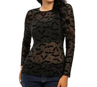 Top de Halloween para mujer estampado- Top sexy manga larga fin perspectiva casual corte delgado vintage Streetwear gótico medieval renacentista Steampunk Cosplay Carnaval Temperamento Ropa, Negro