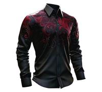 Top De Lentejuelas Hombre - Camisa de manga larga con estampado de festival gótico para estilo medieval oscuro Camisa con patrón intrincado y corte clásico ideal para disfraz y ropa informal (Red XXL)