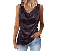 Top de lentejuelas para mujer, blusa de satén o top de satén para mujer, verano, cuello en V, camiseta holgada, túnica, sin mangas, sin mangas, camiseta sin mangas, camiseta de tirantes elegante
