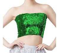 Top de lentejuelas para mujer, noche sin espalda desnuda, con lentejuelas para mujer, tendencia sin tirantes Bralette Top Personalizado, Top de Carnaval Top de Baile Chic Camiseta Corta Tops, verde