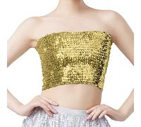 Top de lentejuelas para mujer, noche sin espalda desnuda, con lentejuelas para mujer, tendencia sin tirantes Bralette Top Personalizado, Top de Carnaval Top de Baile Chic Camiseta Corta Tops, dorado