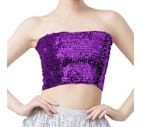 Top de lentejuelas para mujer, noche sin espalda desnuda, con lentejuelas para mujer, tendencia sin tirantes Bralette Top Personalizado, Top de Carnaval Top de Baile Chic Camiseta Corta Tops, malva