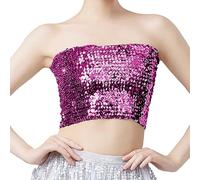 Top de lentejuelas para mujer, noche sin espalda desnuda, con lentejuelas para mujer, tendencia sin tirantes Bralette Top Personalizado, Top de Carnaval Top de Baile Chic Camiseta Corta Tops, rosa