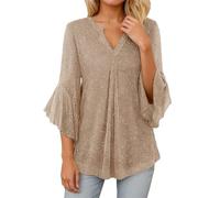 Top De Lentejuelas-Top Elegante Mujer Fiesta,Blusa Holgada De Moda con Canesú De Malla Y DiseñO De PéTalos. Manga Tres Cuartos. Estilo Casual, CóModa Y Transpirable, Ideal para El DíA A DíA.