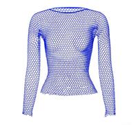Top de malla para mujer, manga larga, encaje transparente, blusa sexy para fiesta, club, festival, talla única, color negro (talla promedia)