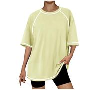 Top de manga larga para mujer, camiseta de gran tamaño, camisa a rayas, cuello redondo, cinturón en la cintura, camisa suelta suave casual Mi carrito, verde menta, S
