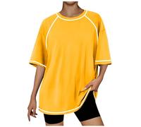 Top de manga larga para mujer, camiseta de gran tamaño, camisa a rayas, cuello redondo, cinturón en la cintura, camisa suelta suave casual Mi carrito, amarillo, S