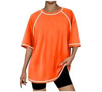 Top de manga larga para mujer, camiseta de gran tamaño, camisa a rayas, cuello redondo, cinturón en la cintura, camisa suelta suave casual Mi carrito, naranja, L