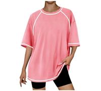 Top de manga larga para mujer, camiseta de gran tamaño, camisa a rayas, cuello redondo, cinturón en la cintura, camisa suelta suave casual Mi carrito, Rosa., XXL