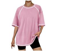 Top de manga larga para mujer, camiseta de gran tamaño, camisa a rayas, cuello redondo, cinturón en la cintura, camisa suelta suave casual Mi carrito, morado, S