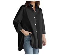 Top de manga larga para mujer, informal, manga larga, talla grande, con botón alto, transpirable, blusa cómoda, camisa fina, blusa, color puro, camiseta simple, blusa, A-negro., 4X-Large