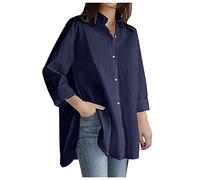 Top de manga larga para mujer, informal, manga larga, talla grande, con botón alto, transpirable, blusa cómoda, camisa fina, blusa, color puro, camiseta simple, blusa, A-navy, L
