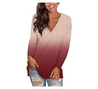 Top de mujer con cuello en V Daily Casual Top Camiseta Hombre, rojo, L