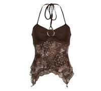 Top De Mujer con Cuello En V Y Espalda Descubierta Estilo Y2K Fruncido Floral Ideal para Salir De Verano. Camiseta De Tirantes con Bajo Ondulado Estilo Años 90. Camiseta Ajustada para Mujer Estilo