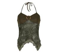 Top De Mujer con Cuello En V Y Espalda Descubierta Estilo Y2K Fruncido Floral Ideal para Salir De Verano. Camiseta De Tirantes con Bajo Ondulado Estilo Años 90. Camiseta Ajustada para Mujer Estilo