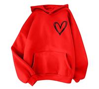 Top de mujer de gran tamaño - Sudadera con capucha para mujer, manga larga, camiseta con dos bolsillos con cordón de ajuste, top casual Coat color sólido camisa impresa corazón sudadera, rojo, XL