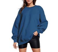 Top de mujer de manga larga elegante - Sudadera de gran tamaño para mujer sin capucha Sudaderas suaves de color liso casual ligero cómodo Inter Túnica cuello redondo térmica moda ropa de invierno al