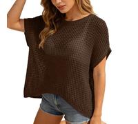 Top de Punto Calado de Ganchillo Informal para Mujer, Pareo de Playa de Cuello Redondo, Top de Punto de Ganchillo, Camisa Informal de Punto de Malla. Deslumbrante