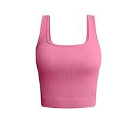 Top de punto para mujer sin mangas, tops deportivos para mujer: camiseta de yoga sin mangas camiseta básica crop top elástico camiseta interior cómoda camisa monocolor camisetas sin mangas cuello