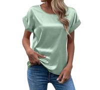 Top de satén para mujer, blusa de satén elegante para mujer, manga corta, blusa de seda, cuello redondo, túnica básica de verano, suelta, cómoda, como camiseta para mujer, 10#_gn2, XXL