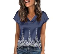 Top de satén para mujer, elegante, cuello de pico, blusa de verano, camiseta de manga corta, elegante, túnica, fina, informal, cómoda, ligera, parte superior, top, lunares, gradiente