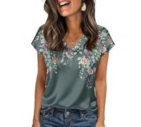 Top de satén para mujer, elegante, cuello de pico, blusa de verano, camiseta de manga corta, elegante, túnica, fina, informal, cómoda, ligera, parte superior, top, lunares, gradiente