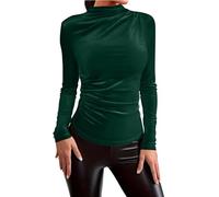 Top de terciopelo para mujer, manga larga, cuello redondo, blusa camisera, color sólido, informal, camiseta de terciopelo, jersey para mujer, Verde oscuro., XXL
